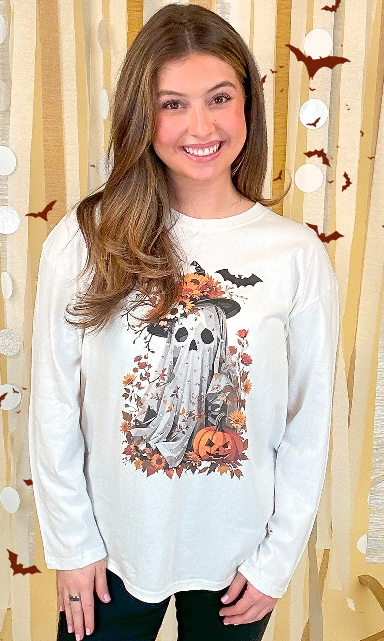 Gaudy Ghost Rhinestone Graphic Long Sleeve Shirt
