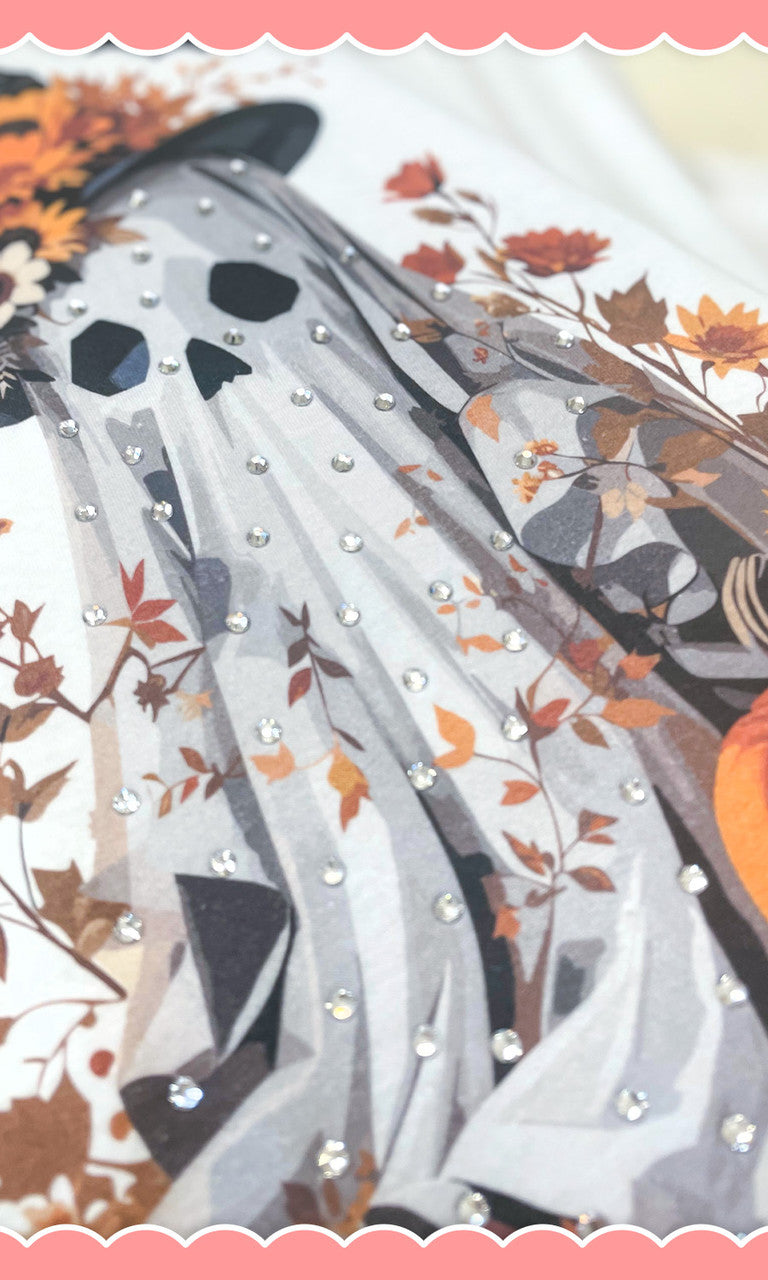 Gaudy Ghost Rhinestone Graphic Shirt