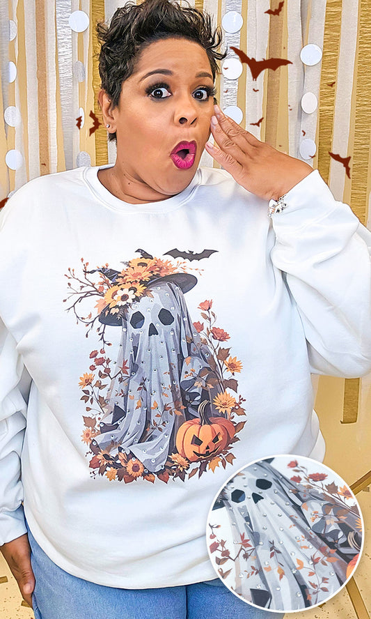 Gaudy Ghost Rhinestone Graphic Sweatshirt