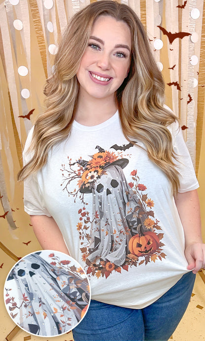 Gaudy Ghost Rhinestone Graphic Shirt