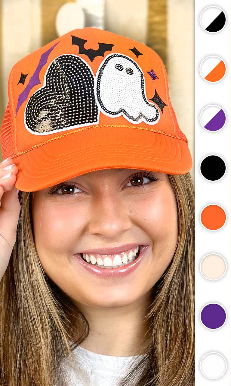 Ghost Sequin Trucker Patch Hat