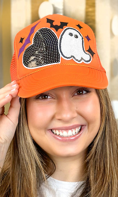 Ghost Sequin Trucker Patch Hat