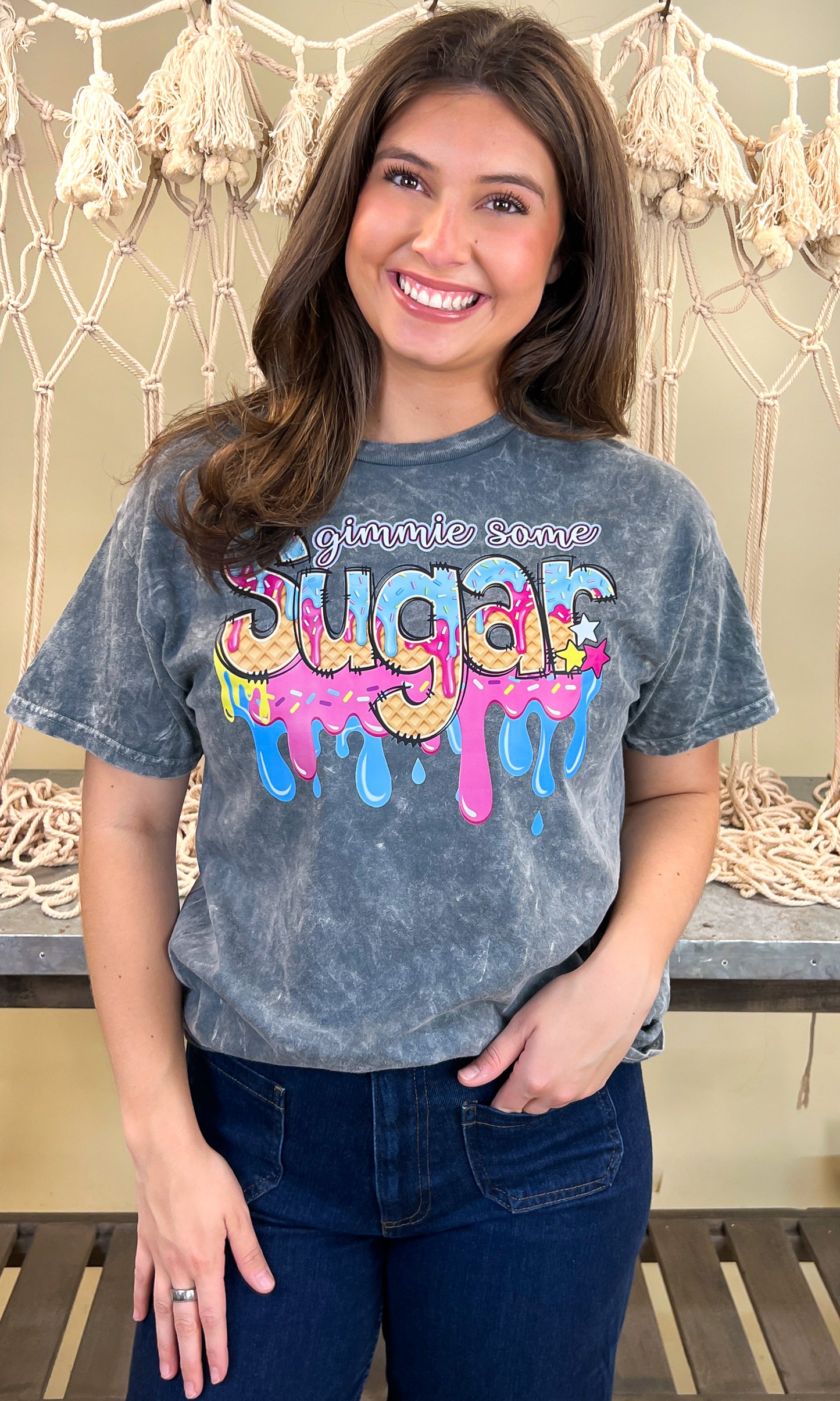 Gimmie Some Sugar Drip Mineral Washed Graphic Shirt