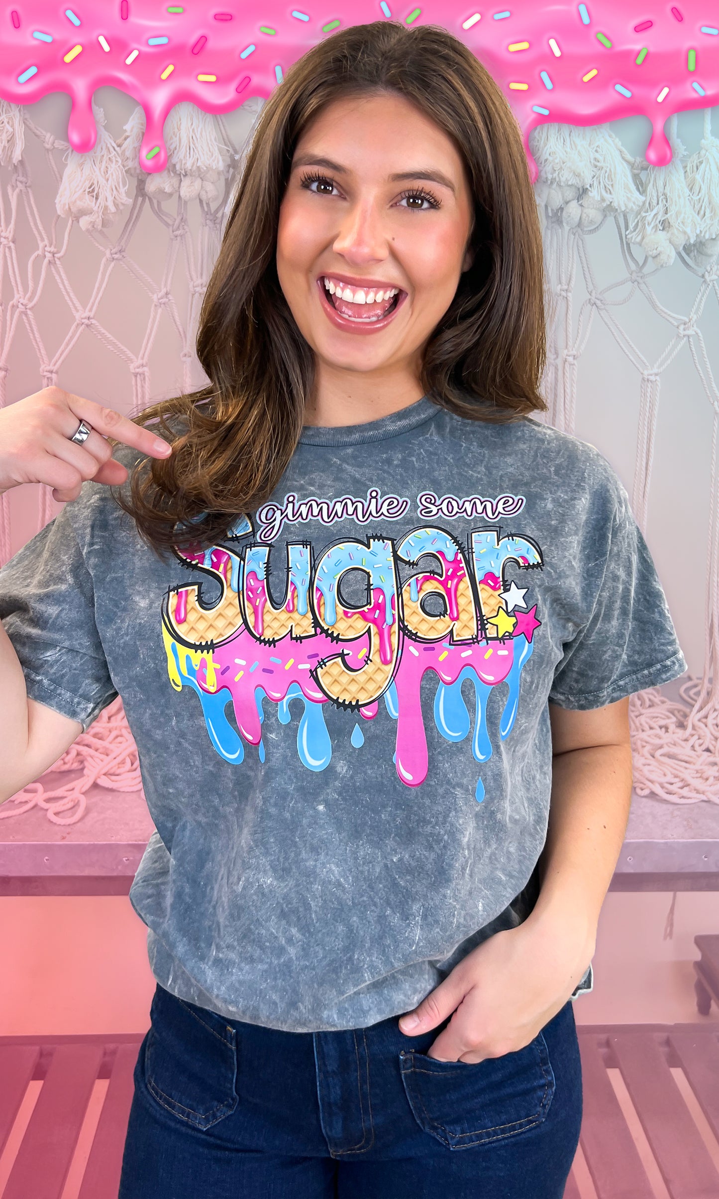 Gimmie Some Sugar Drip Mineral Washed Graphic Shirt