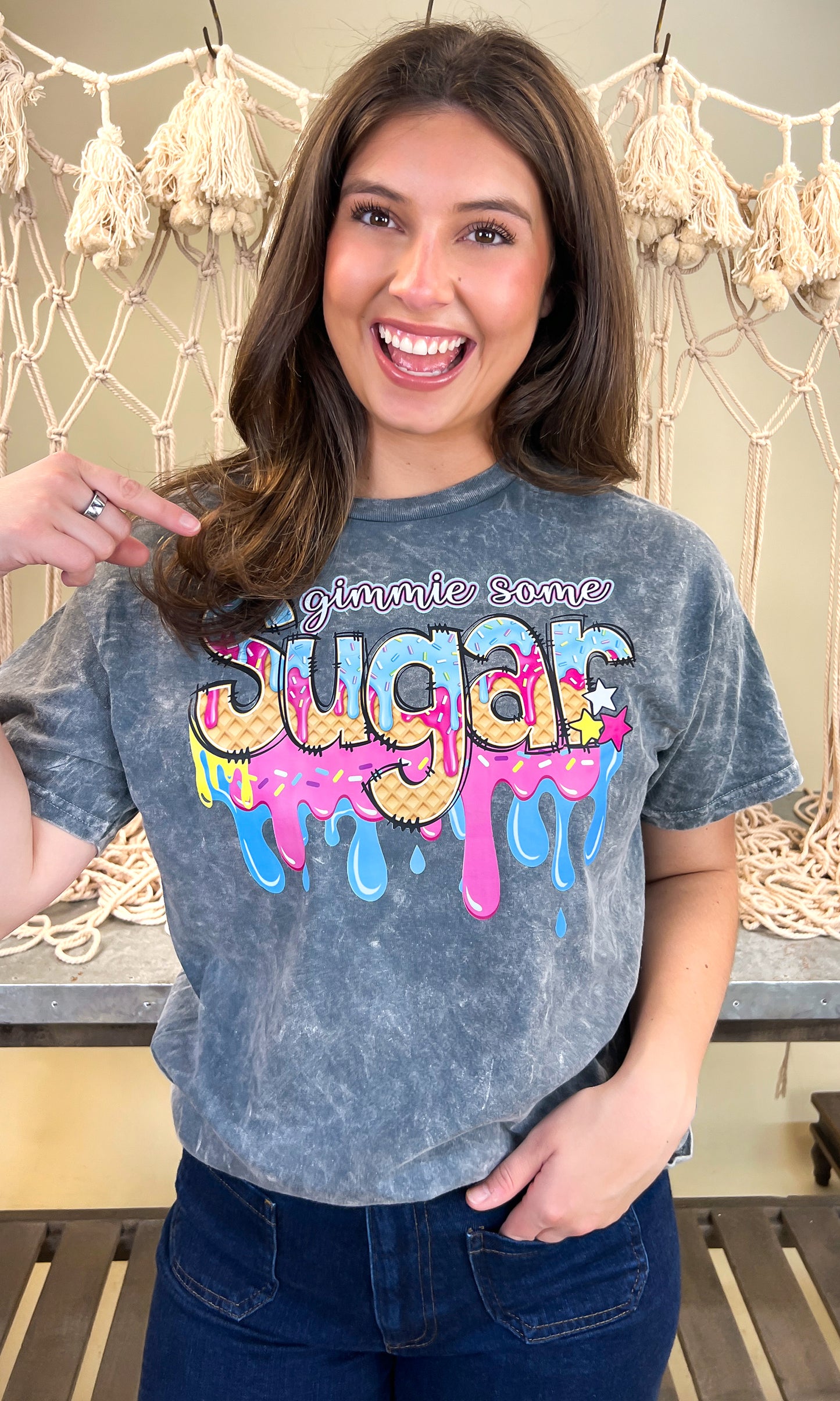 Gimmie Some Sugar Drip Mineral Washed Graphic Shirt