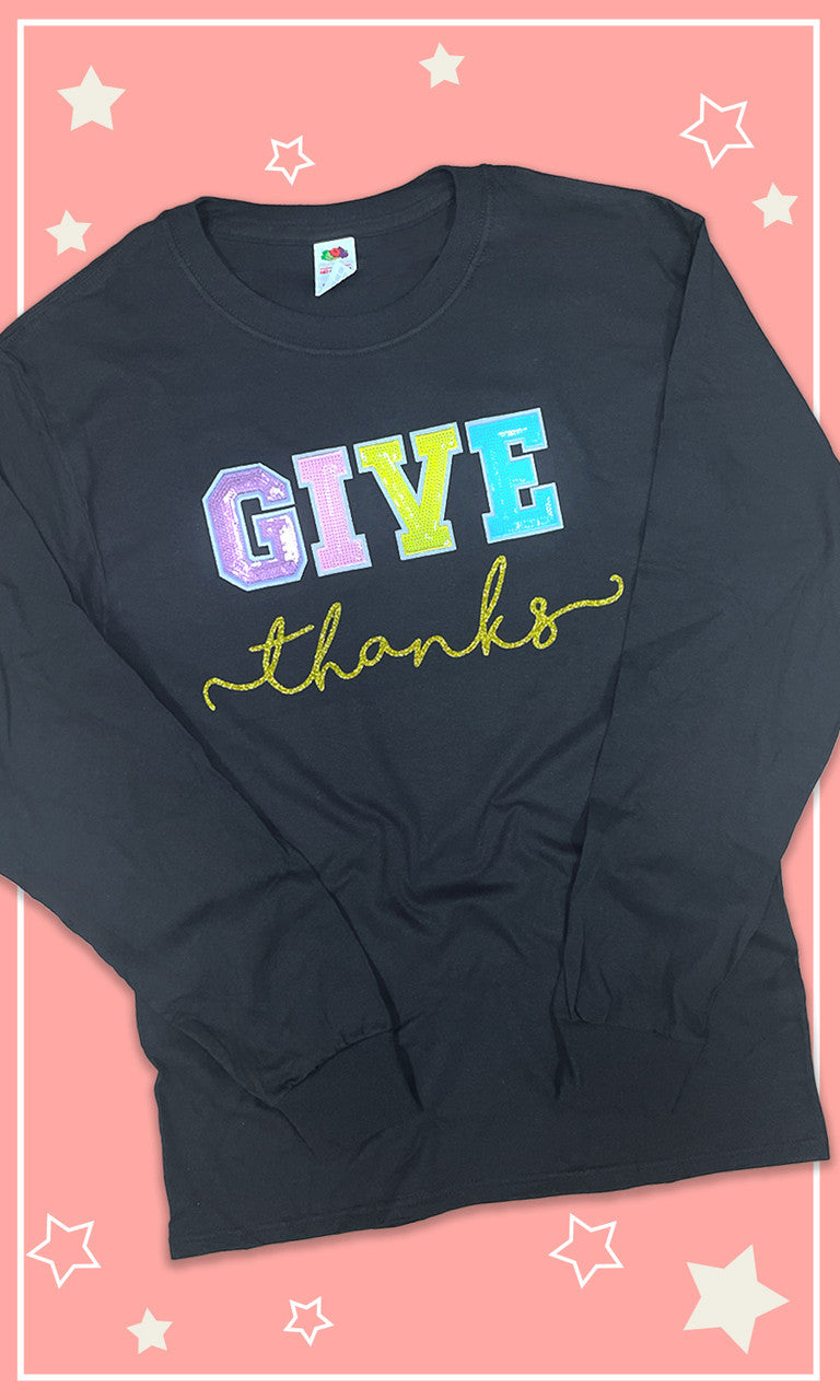 Give Thanks Sequin Graphic Long Sleeve T-Shirt