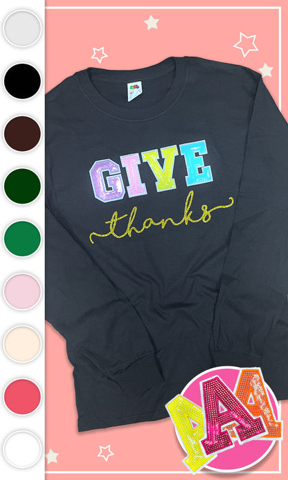 Give Thanks Sequin Graphic Long Sleeve T-Shirt