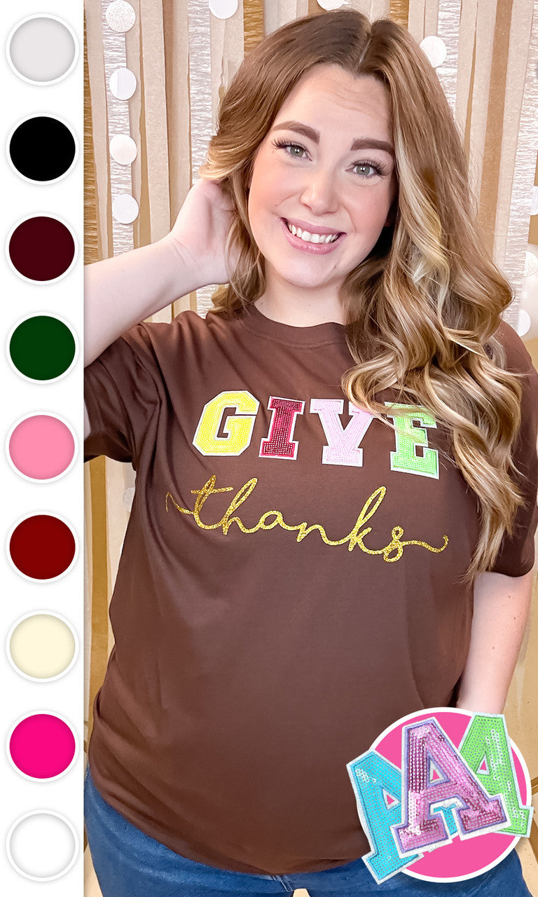 Give Thanks Sequin Graphic T-Shirt