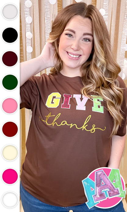 Give Thanks Sequin Graphic T-Shirt