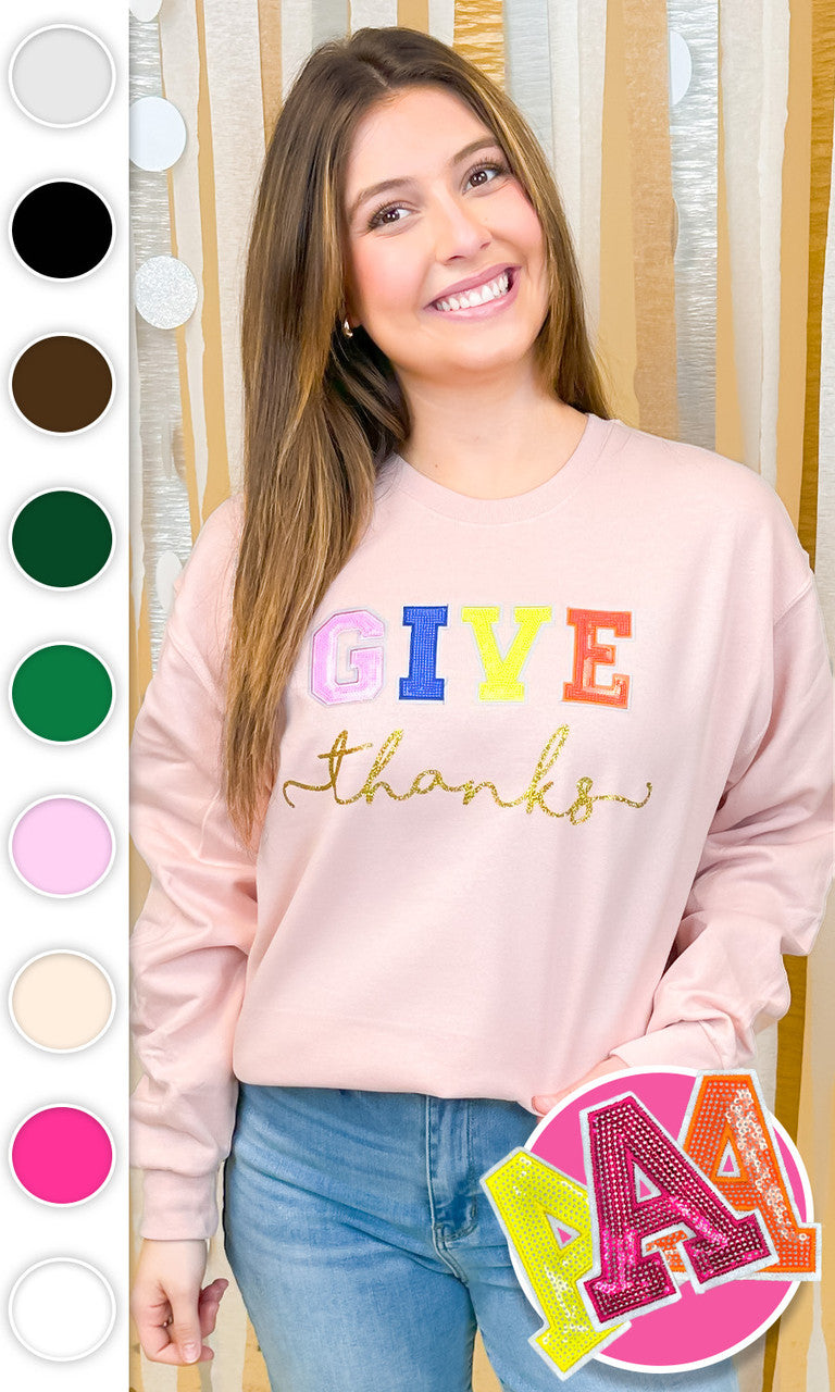 Give Thanks Sequin Graphic Sweatshirt