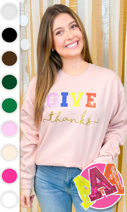 Give Thanks Sequin Graphic Sweatshirt