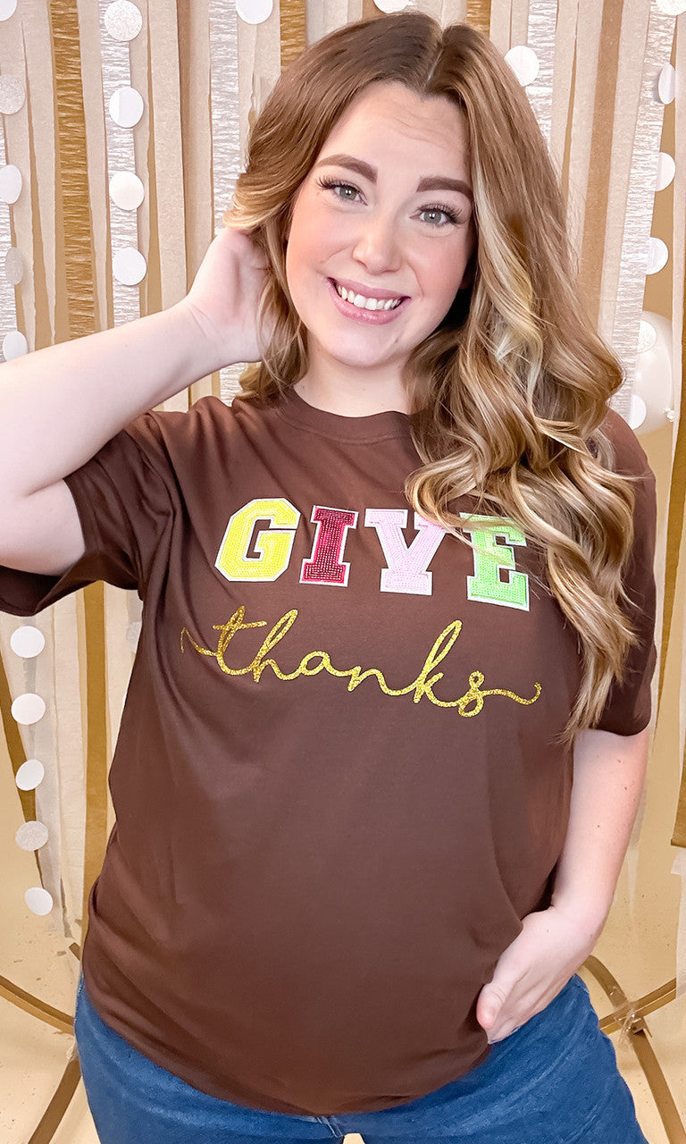 Give Thanks Sequin Graphic T-Shirt