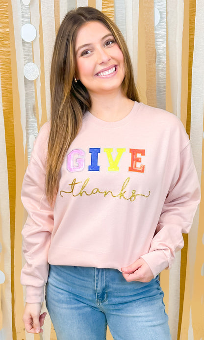 Give Thanks Sequin Graphic Sweatshirt