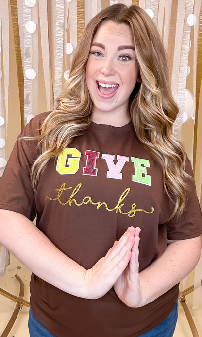 Give Thanks Sequin Graphic T-Shirt