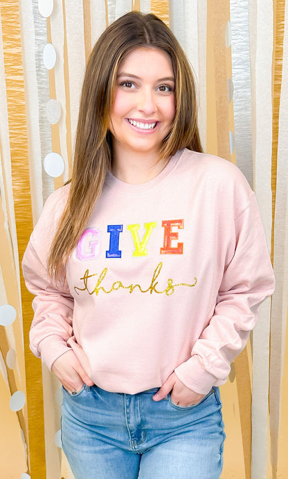 Give Thanks Sequin Graphic Sweatshirt