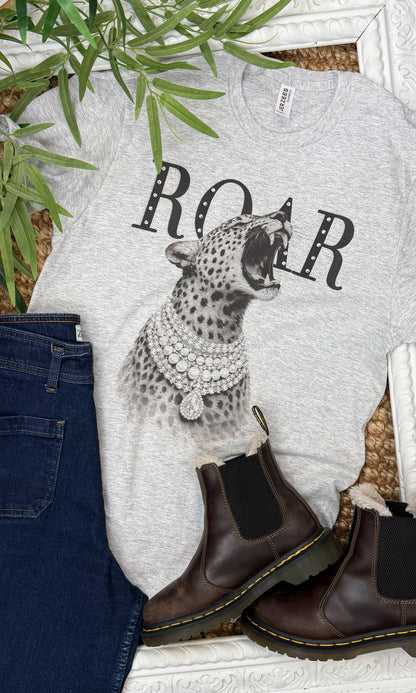 Cheetah Roar with Rhinestones Graphic T-Shirt