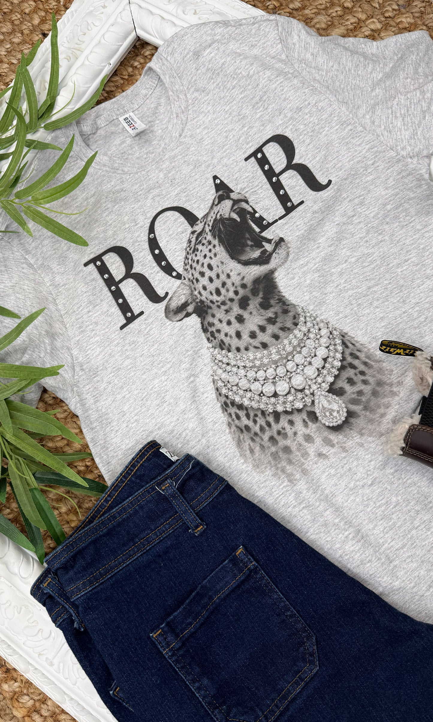 Cheetah Roar with Rhinestones Graphic T-Shirt
