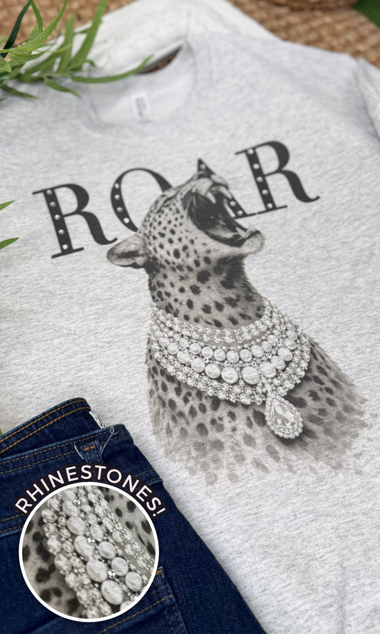 Cheetah Roar with Rhinestones Graphic Sweatshirt