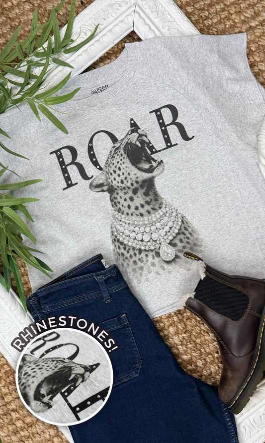 Cheetah Roar with Rhinestones Graphic Edgy Shirt