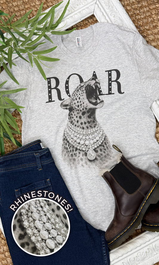 Cheetah Roar with Rhinestones Graphic T-Shirt