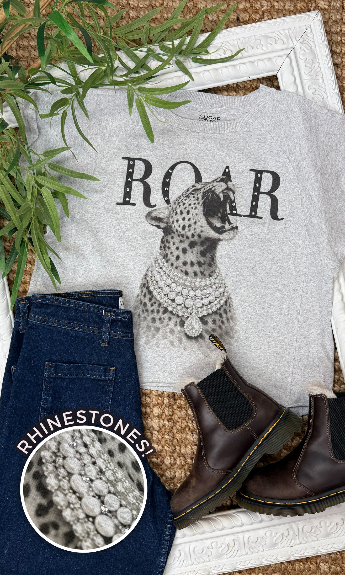 Cheetah Roar with Rhinestones Graphic Edgy Shirt