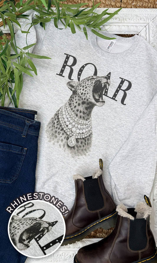 Cheetah Roar with Rhinestones Graphic Sweatshirt