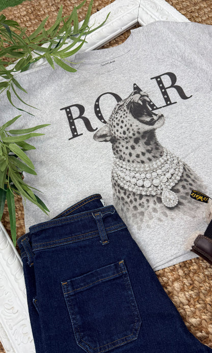 Cheetah Roar with Rhinestones Graphic Edgy Shirt