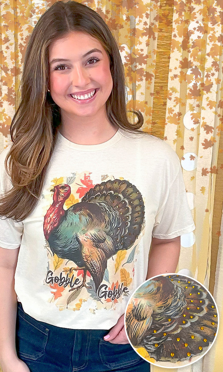 Gobble Gobble Rhinestone Graphic Shirt