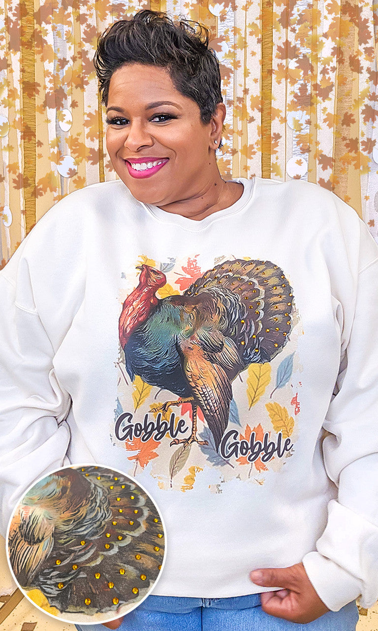Gobble Gobble Rhinestone Graphic Sweatshirt