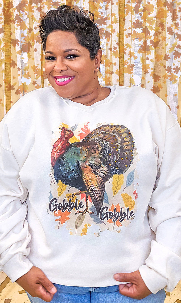 Gobble Gobble Rhinestone Graphic Sweatshirt