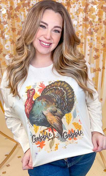 Gobble Gobble Rhinestone Graphic Long Sleeve Shirt