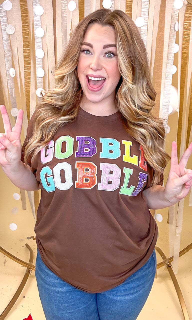 Gobble Gobble Sequin Graphic T-Shirt