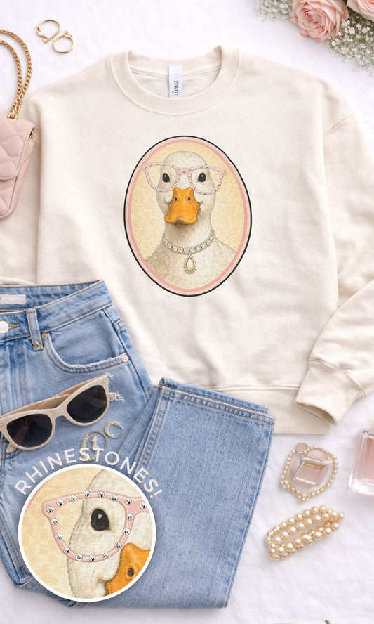 Goose with Rhinestone Specs Graphic Sweatshirt