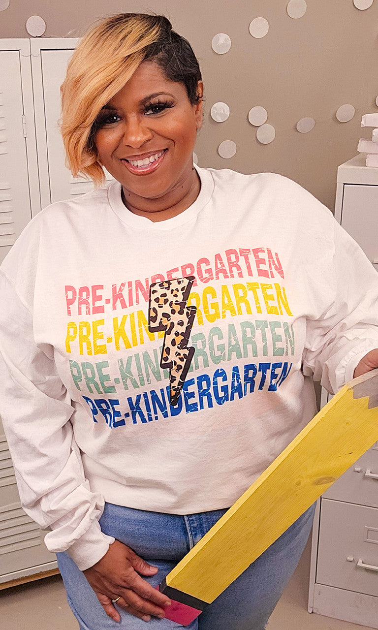 School Leopard Lightning Bolt Graphic Long Sleeve