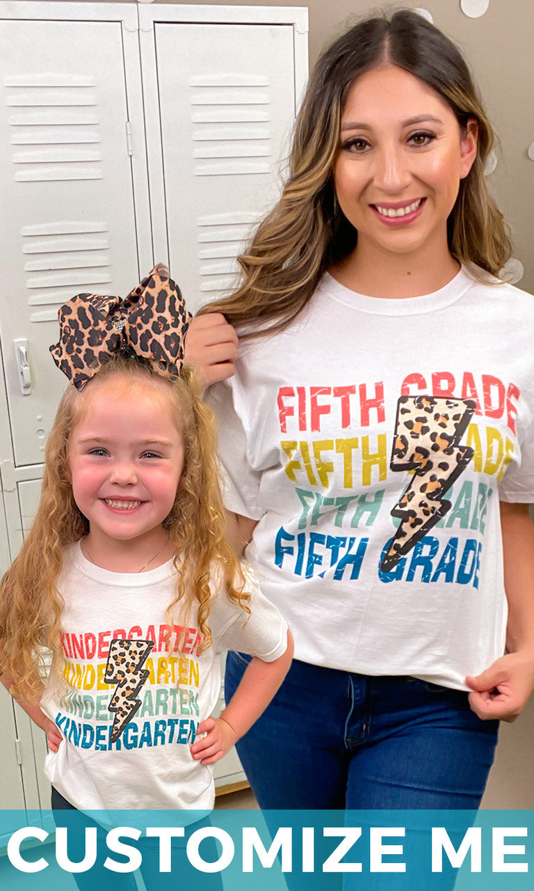 School Leopard Lightning Bolt Graphic T-Shirt
