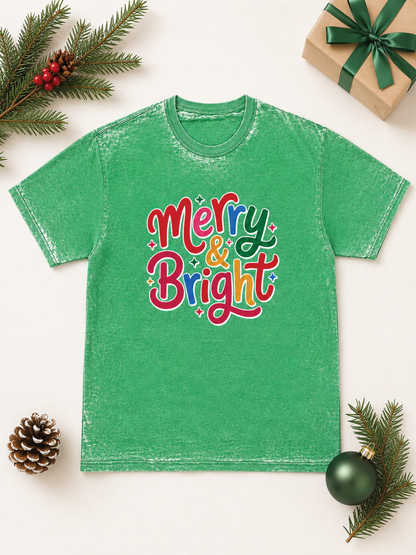 Merry and Bright Typography Christmas Burnout T-Shirt