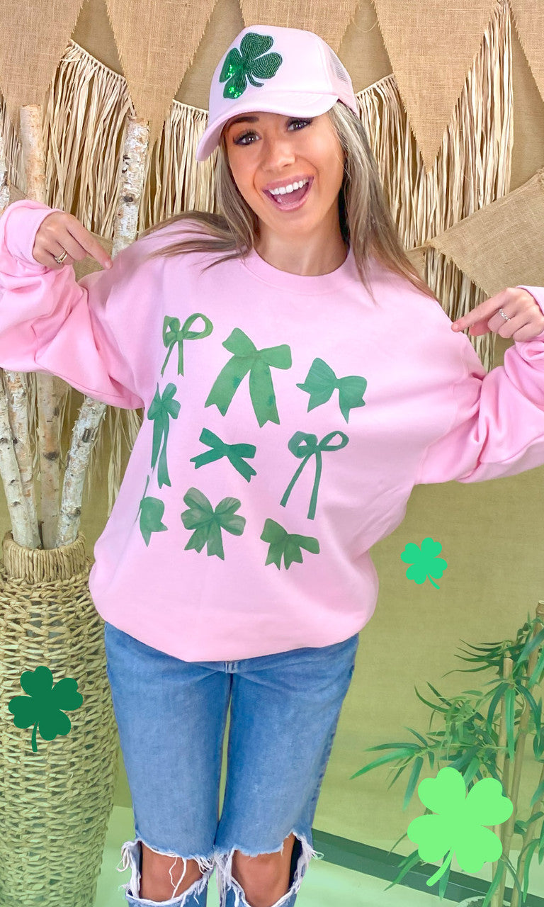 Green Bows St Patricks Day Graphic Sweatshirt