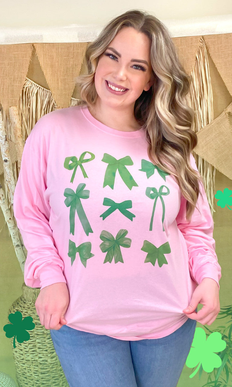 Green Bows St Patricks Day Graphic Long Sleeve T-Shirt