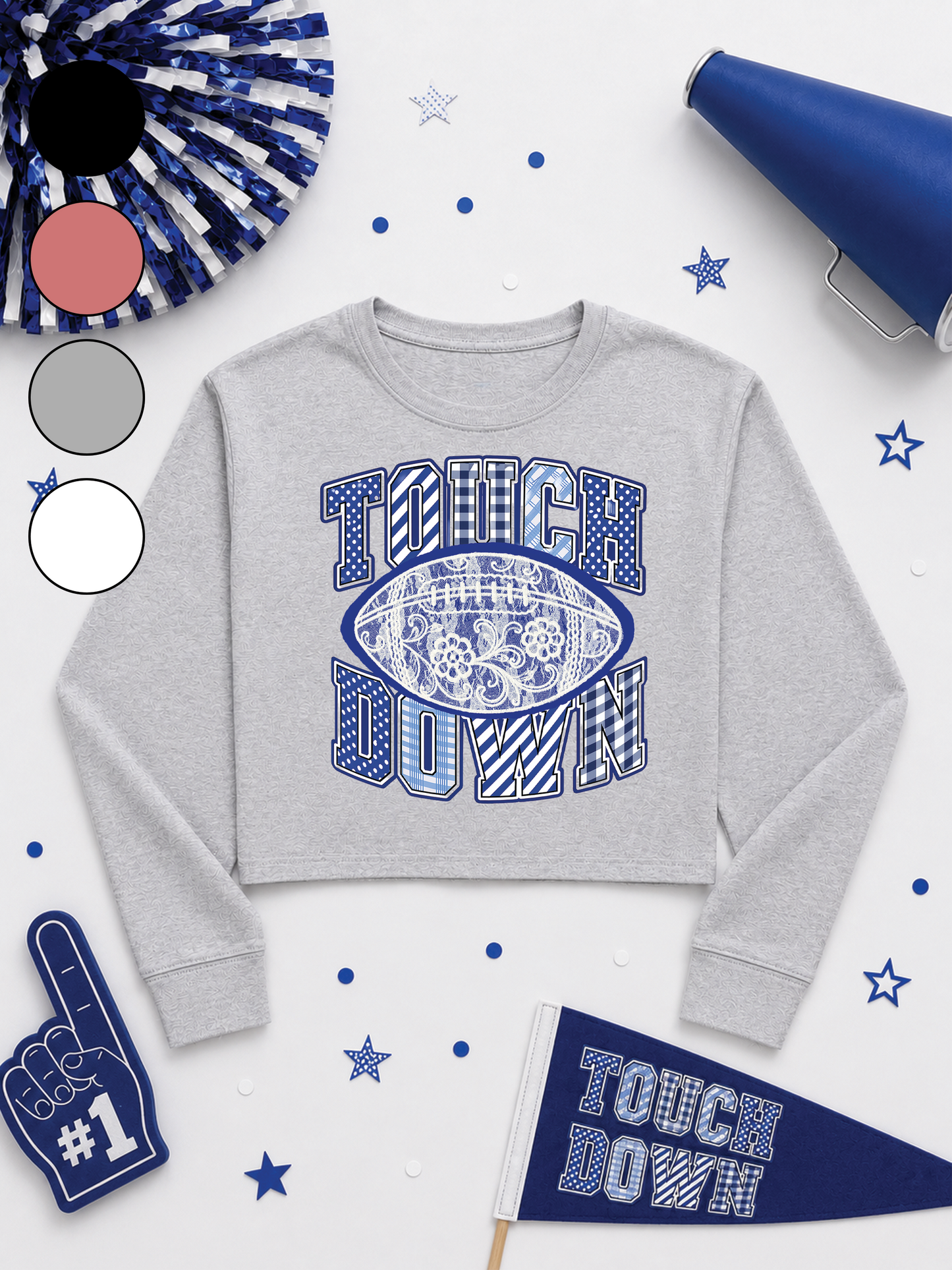 Lace Football Touchdown Pattern Graphic Cropped Sweatshirt