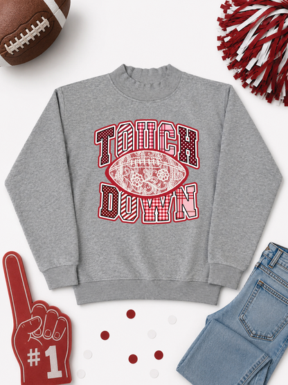 Lace Football Touchdown Pattern Graphic Mock Neck Sweatshirt