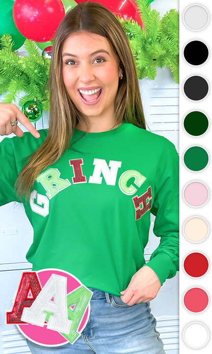 Grinch Sequin Graphic Long Sleeve T-Shirt