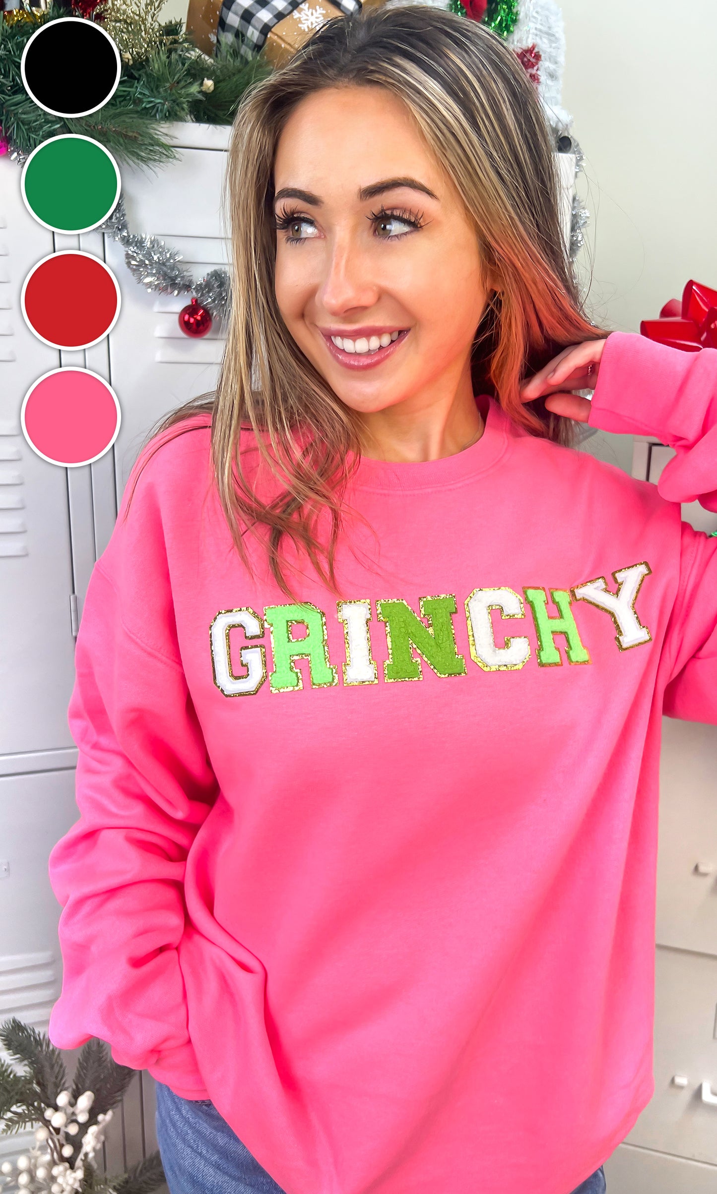 Grinchy Ideal Chenille Christmas Graphic Sweatshirt