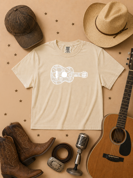 Guitar Lace Graphic Comfort Color Graphic Boxy T-Shirt