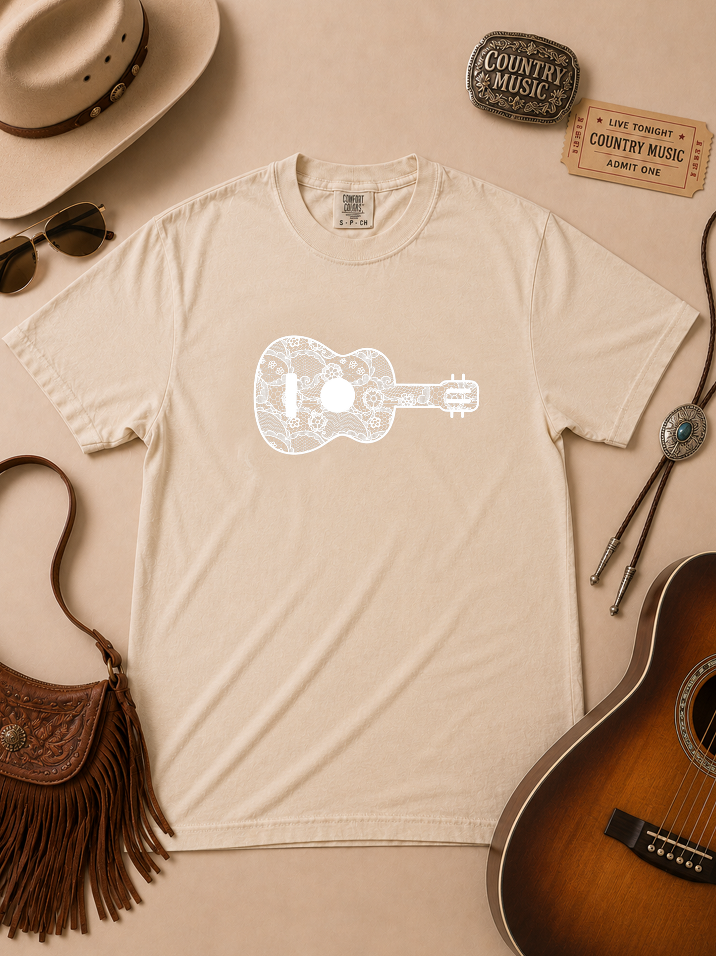 Guitar Lace Graphic Comfort Color Graphic T-Shirt
