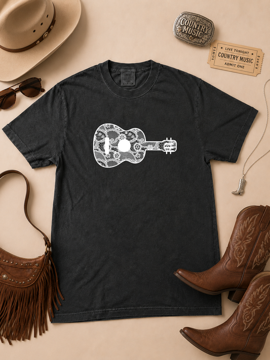 Guitar Lace Graphic Comfort Color Graphic T-Shirt