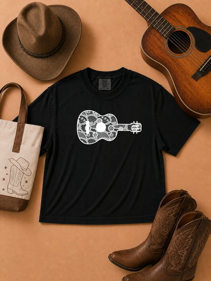 Guitar Lace Graphic Comfort Color Graphic Boxy T-Shirt