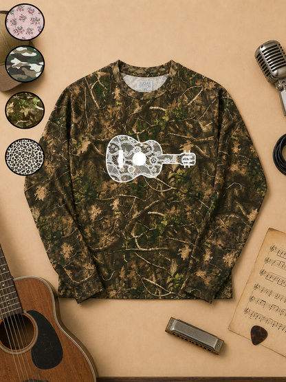 Guitar Lace Graphic AOP Edgy Long Sleeve Graphic Shirt