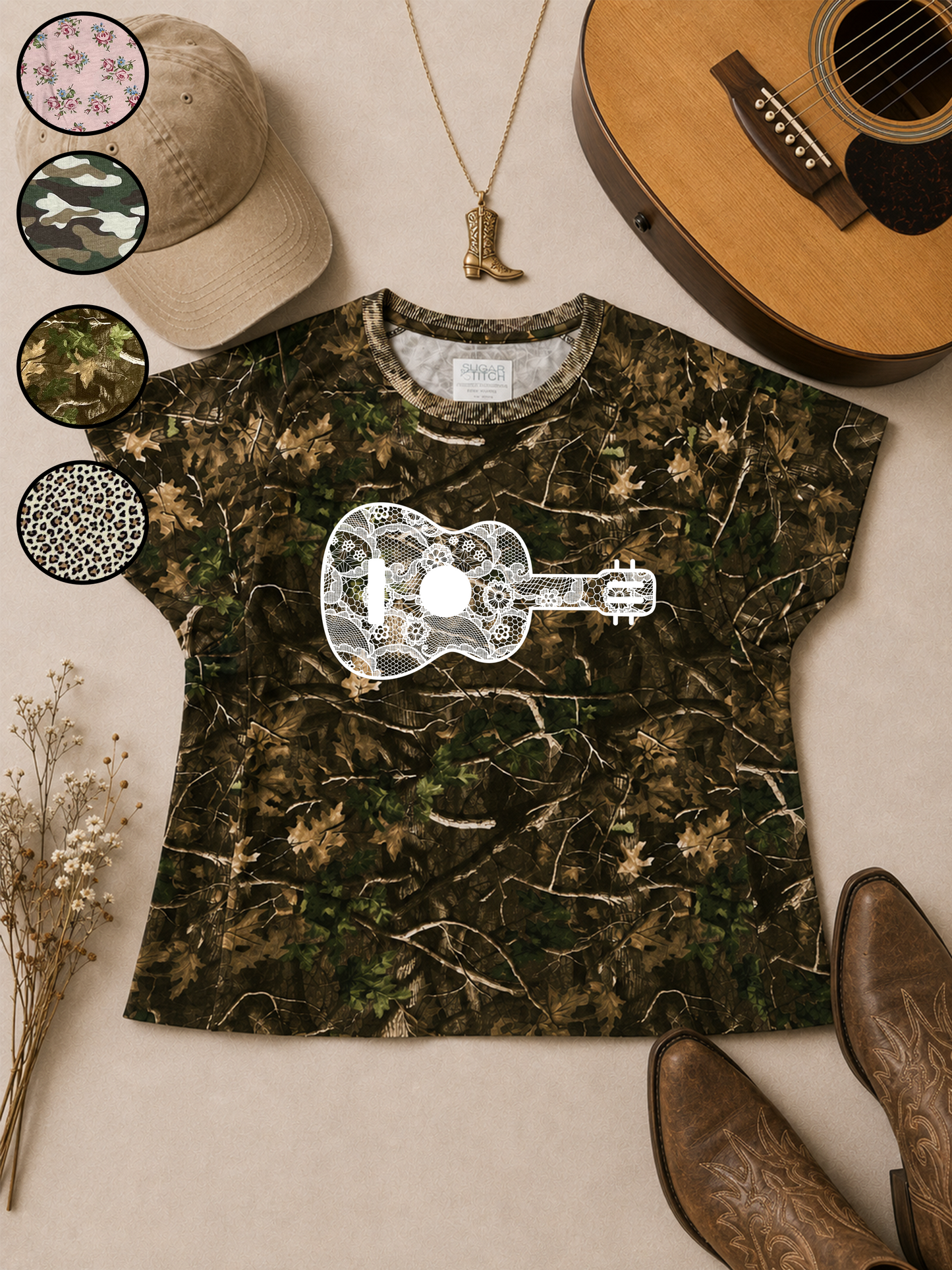 Guitar Lace Graphic AOP Edgy Graphic Shirt