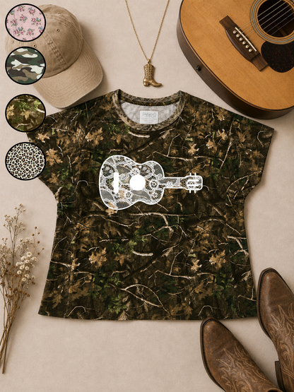 Guitar Lace Graphic AOP Edgy Graphic Shirt