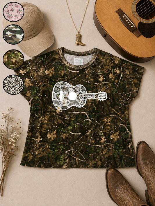 Guitar Lace Graphic AOP Edgy Graphic Shirt